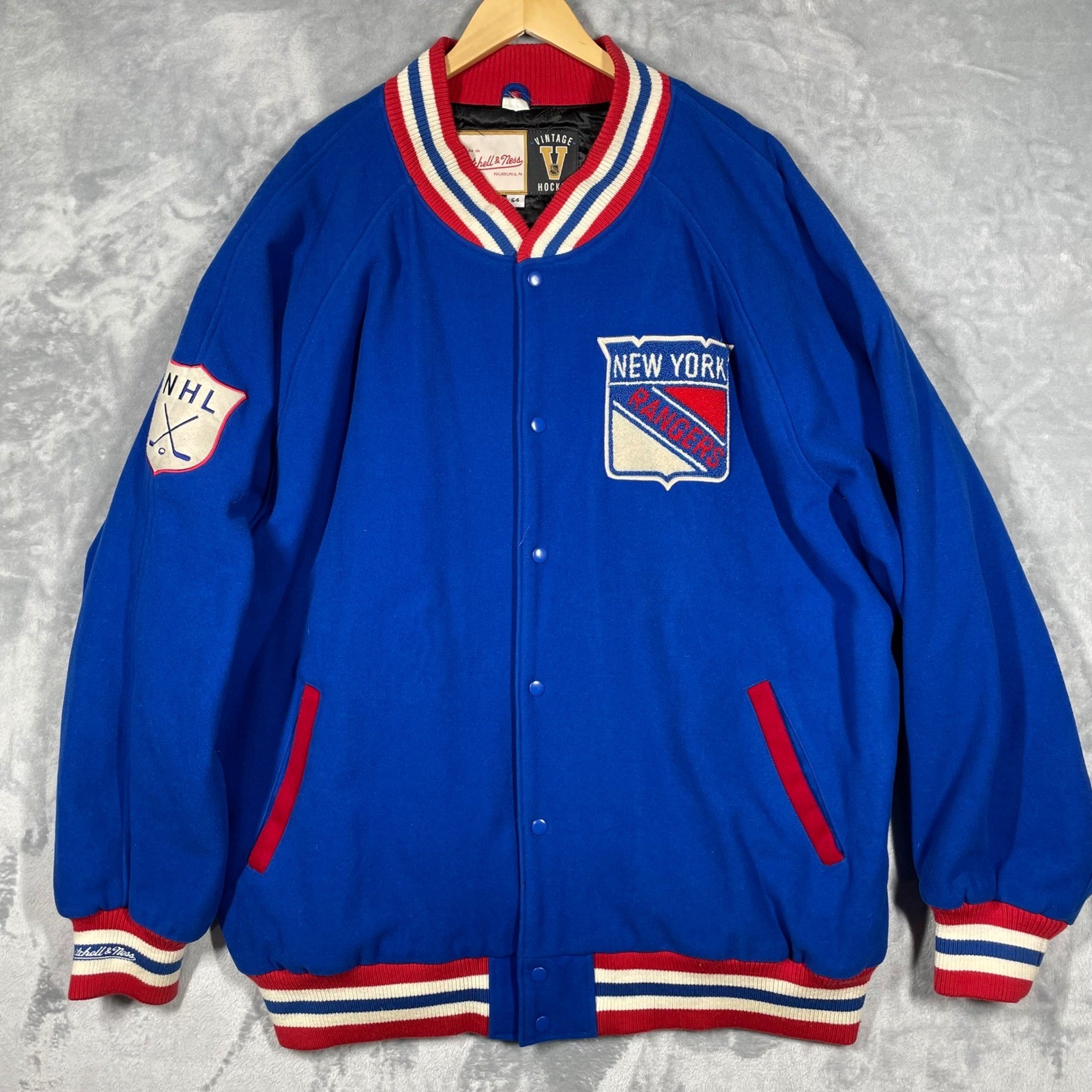 Mitchell & Ness New York Rangers 1965-1966 Vintage NHL Varsity Jacket Wool 64