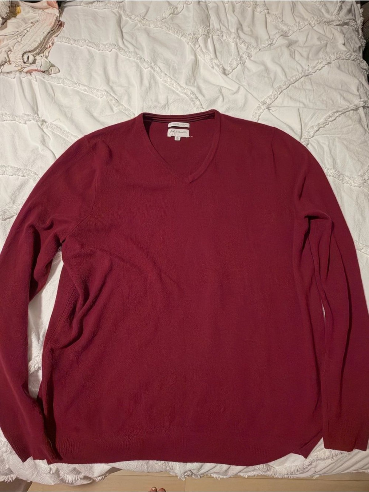 100% Italian Cashmere V-Neck Sweater Burgundy John W. Nordstrom XXL