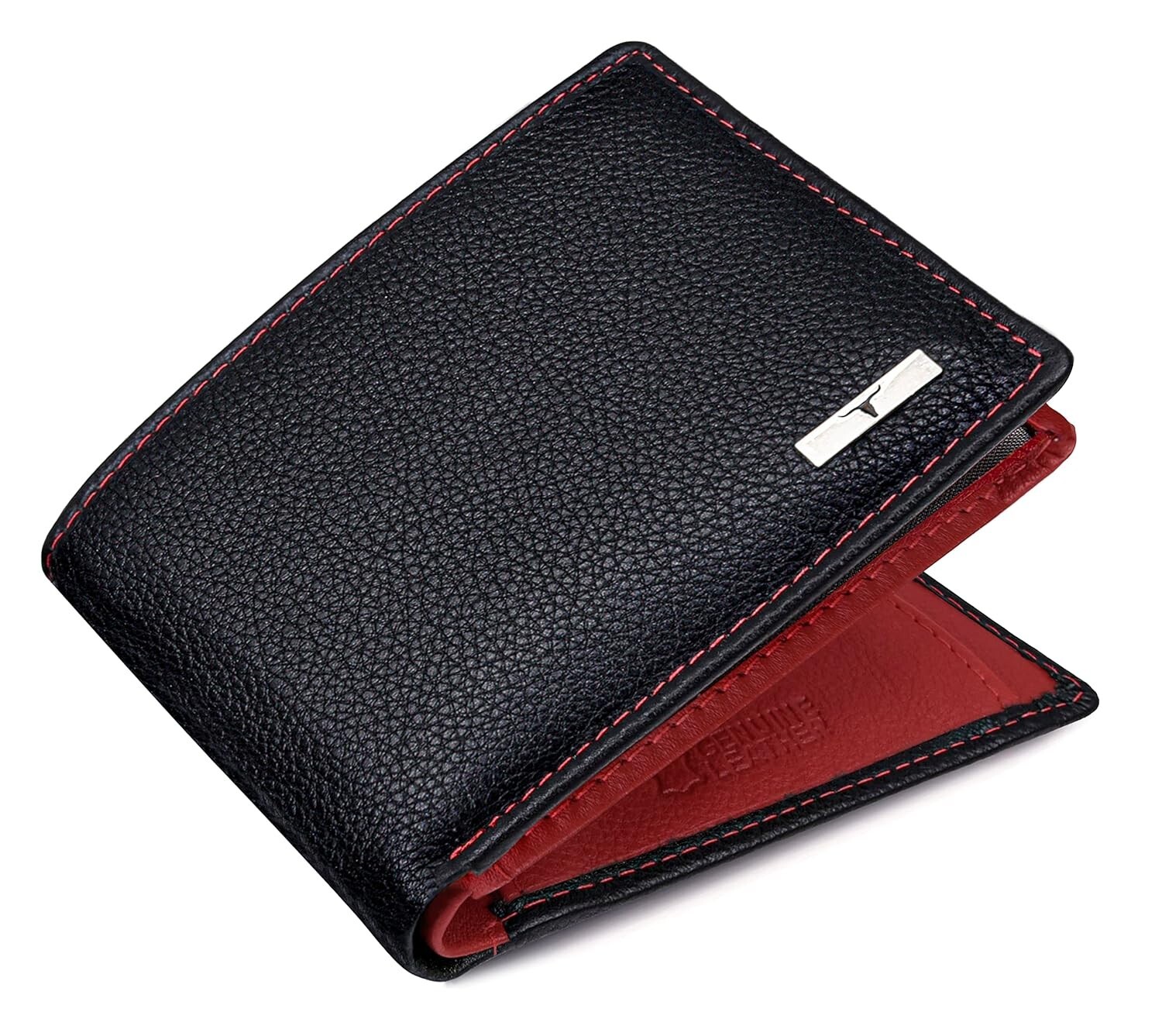 NEW BLACK/RED BI-FOLD LEATHER MEN\'S WALLET RFID PROTECTION GIFT ITEM