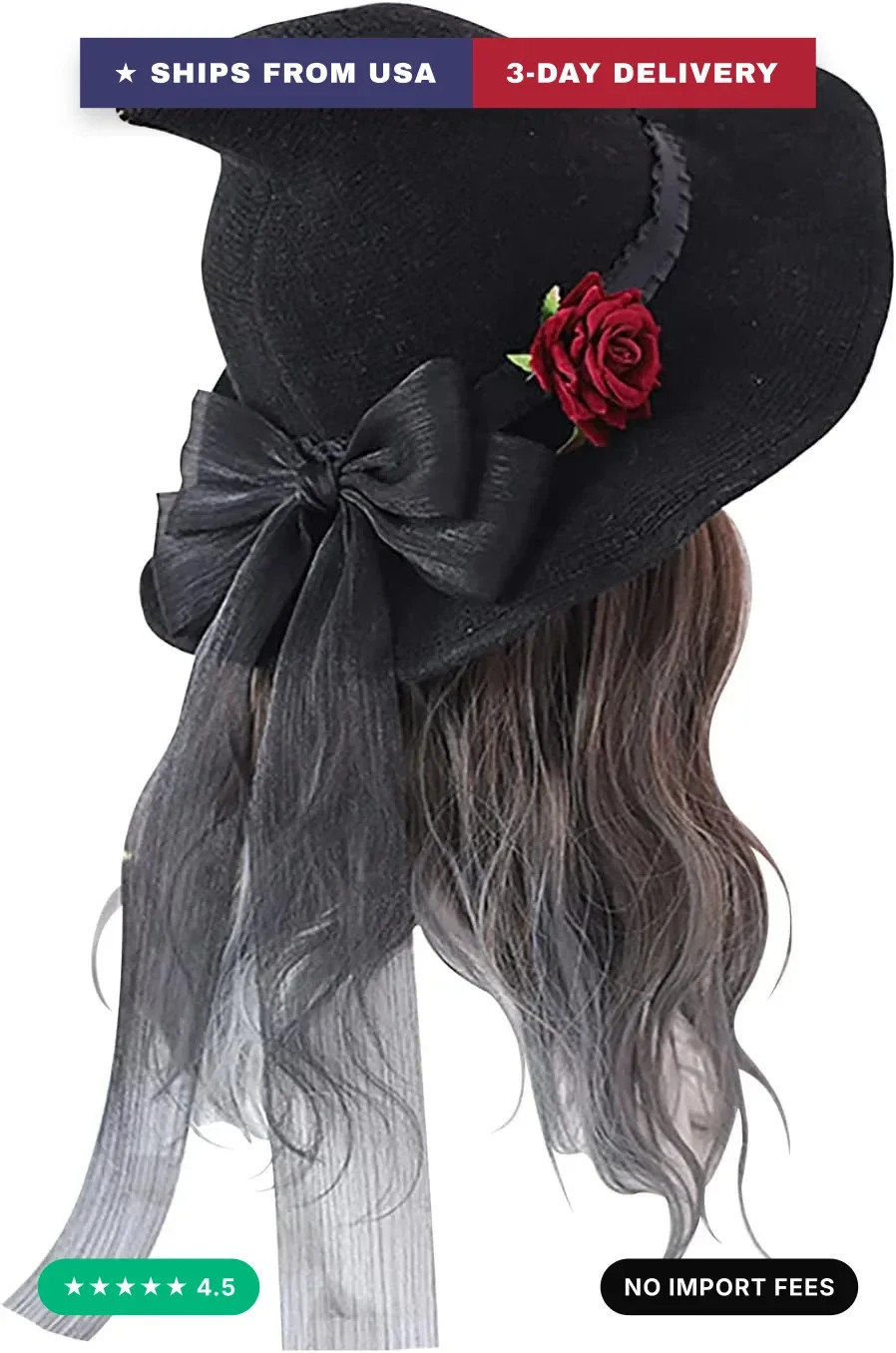 Holiberty Women Girls Black Witch Hat Gothic Lolita Wicthes Hat Party Props