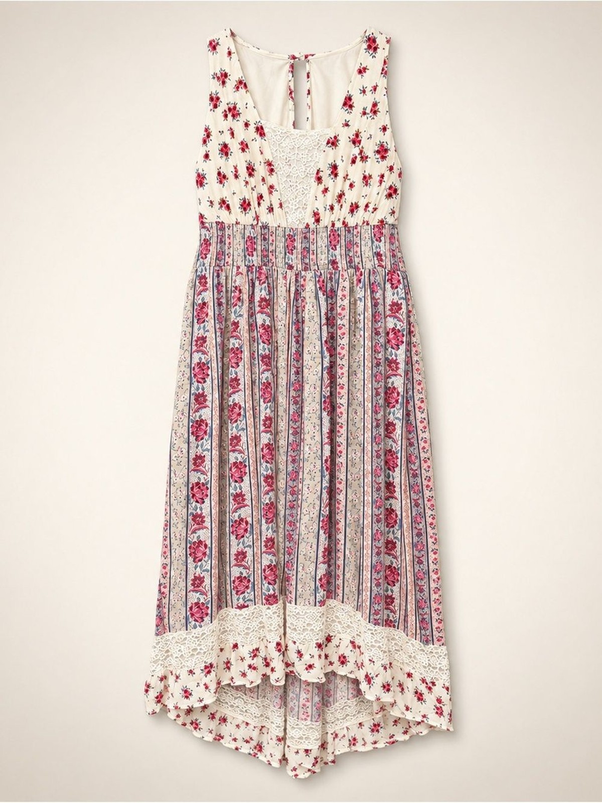 NWT Torrid Women’s Floral Lace-Trim Maxi Dress - Cream & Pink - 1X
