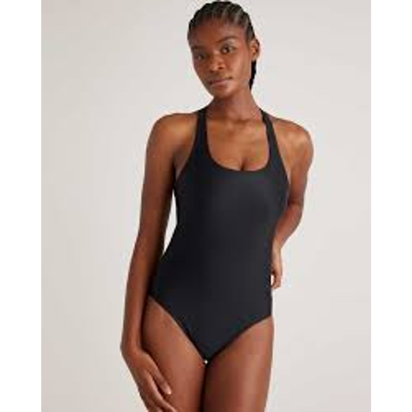 QUINCE Italian Cross Back One Piece Swimsuit MINIMALIST NWT Black Size Small S