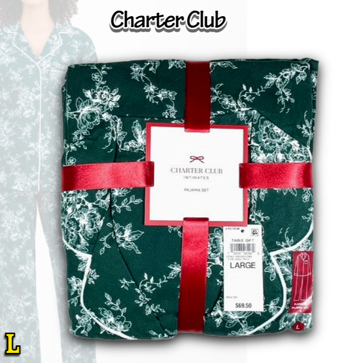 NWT Charter Club Women\'s L 2-Piece Cotton Flannel Packaged Pajama set 100210575