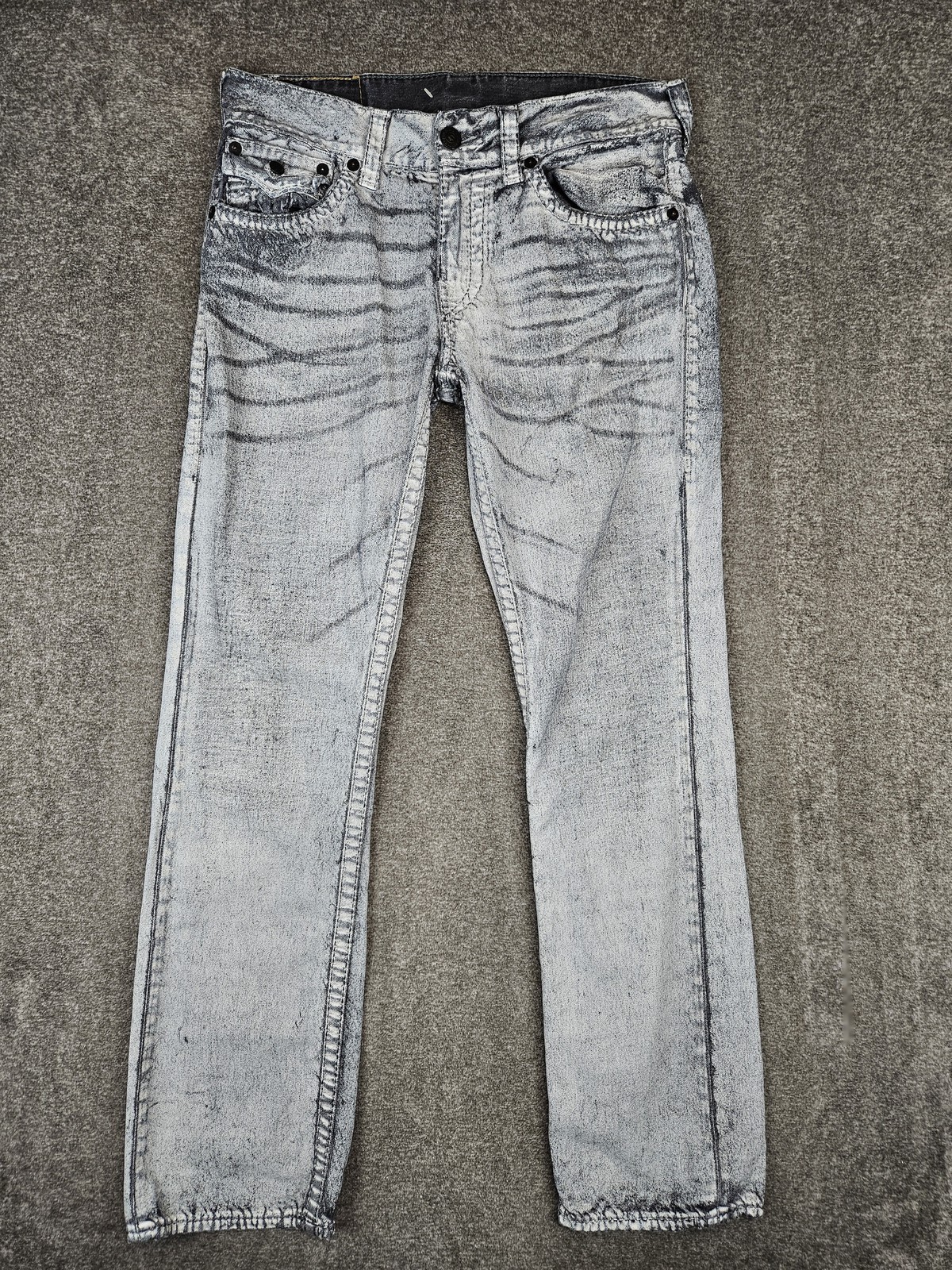 True Religion Straight Big T Jeans Mens 32 (33x33) Gray Acid Wash Flap Pockets