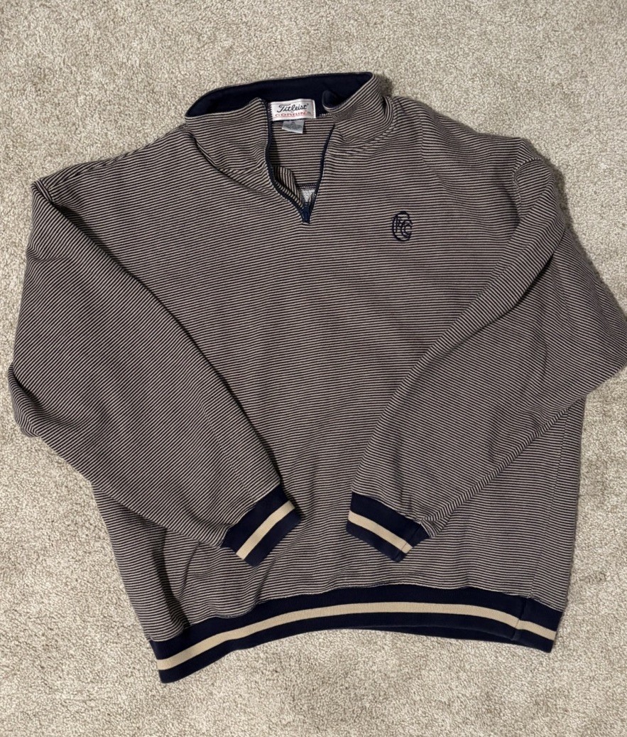 Vintage 90s Titleist Corbin Ltd Men\'s XL Navy/Beige Striped Quarter Zip Pullover