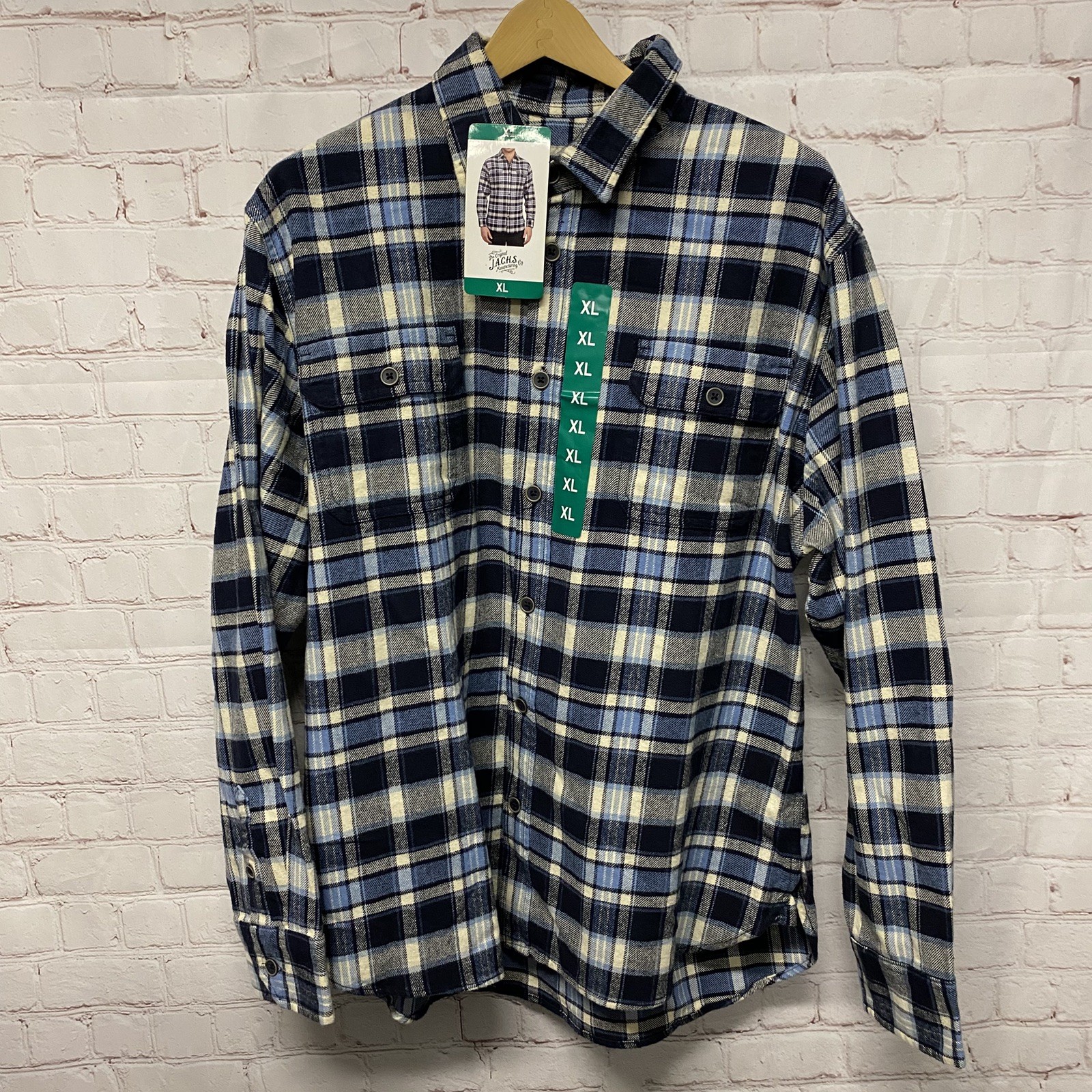 Jachs MFG Men\'s Green Blue XL Plaid Flannel Long Sleeve Button-Up Shirt