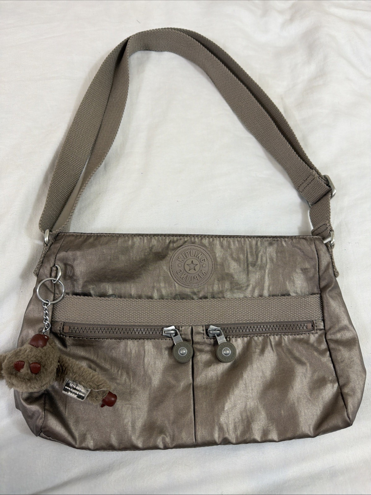 Kipling Coralie Crossbody Bag Purse Gleaming Gold Metallic Includes Charm