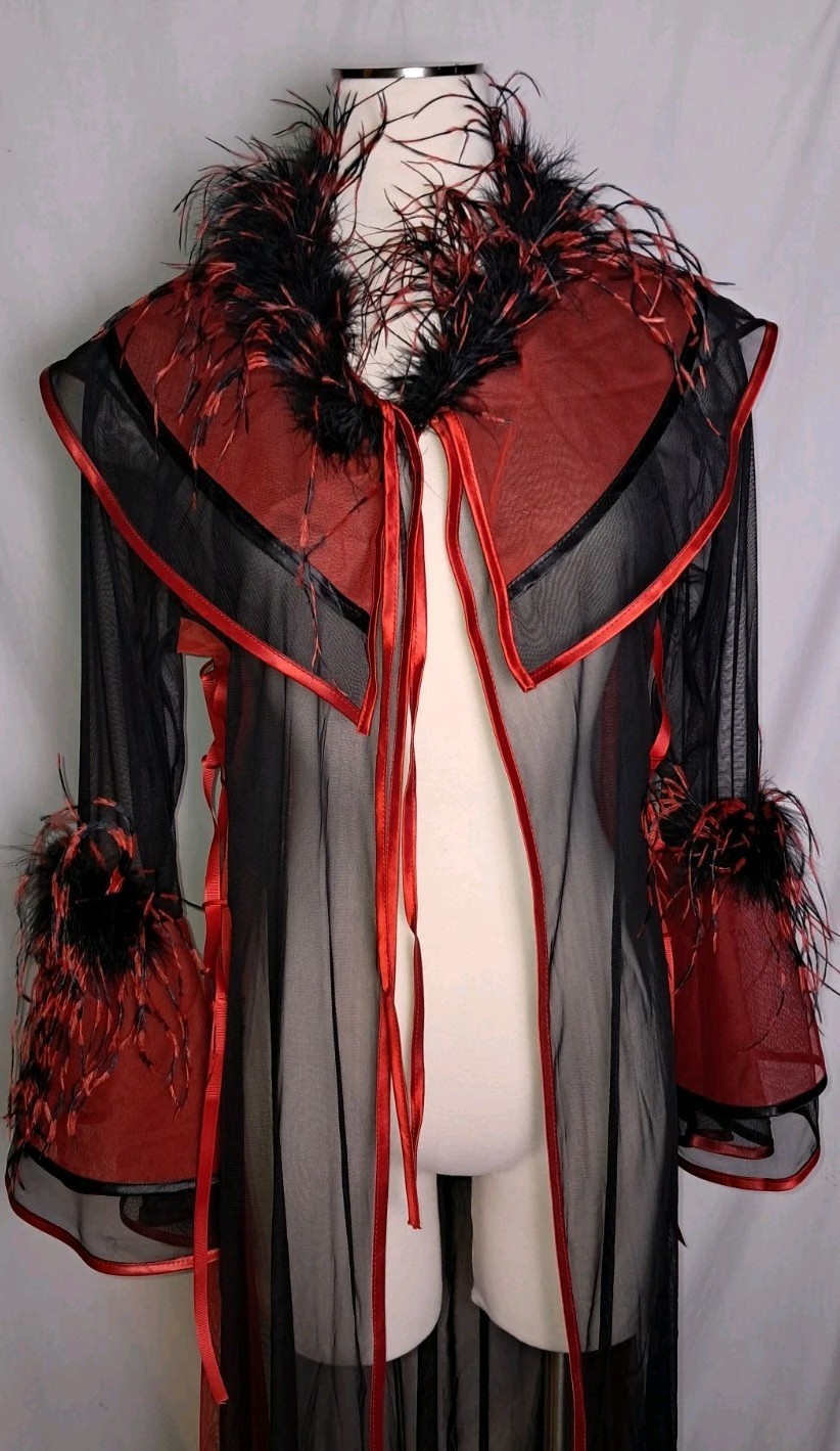 Dramatic Black Widow Peignoir / Fur Trimmed Robe / Boudoir Robe / Duster