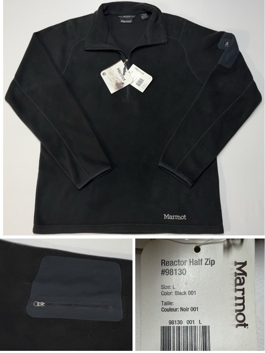 NWT Marmot Reactor Half Zip Fleece Pullover Black Sz L Polartec Bicep Pocket NEW