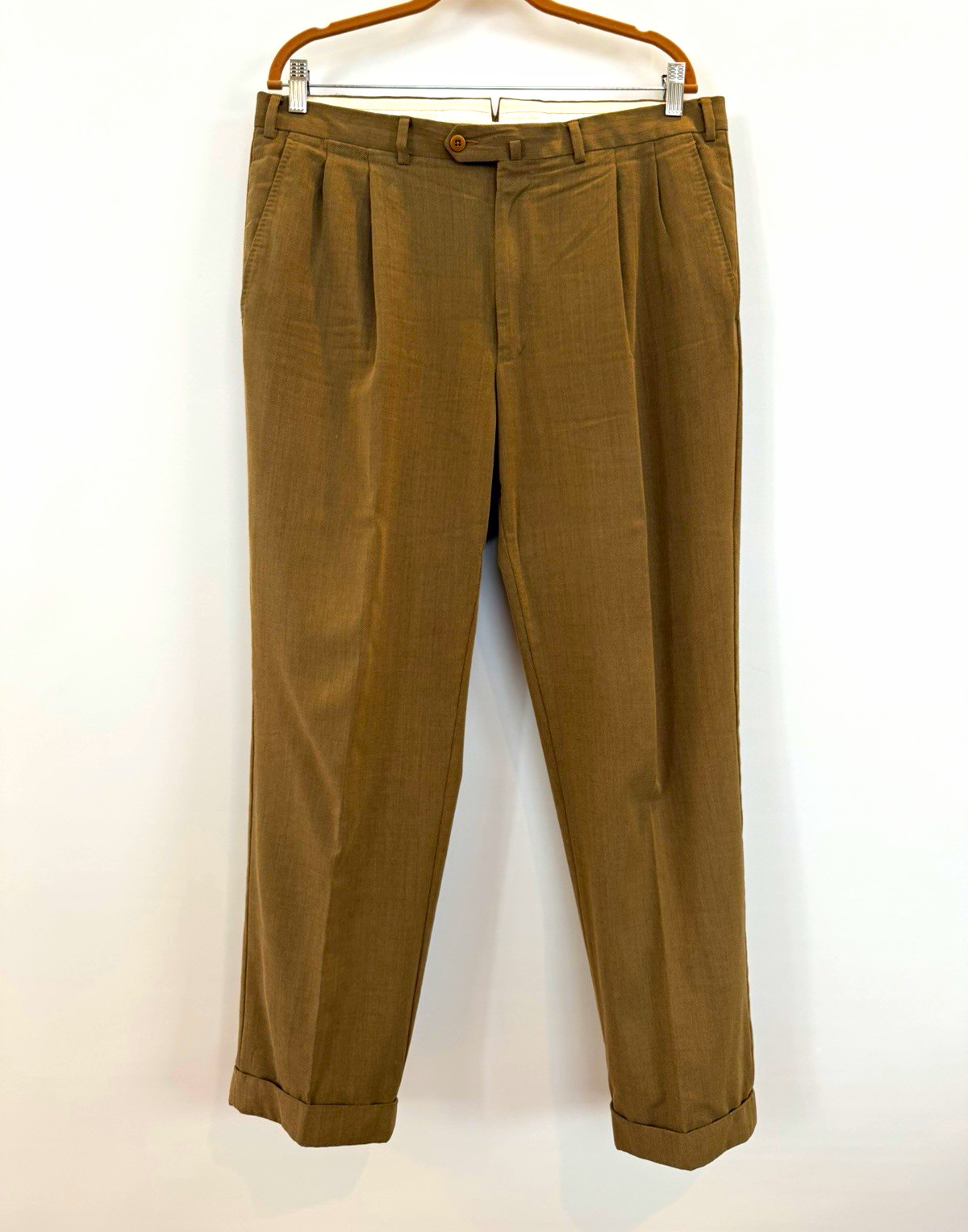 Ermenegildo Zegna Brown Wool Cotton Pleated Cuffed Dress Pants size 36