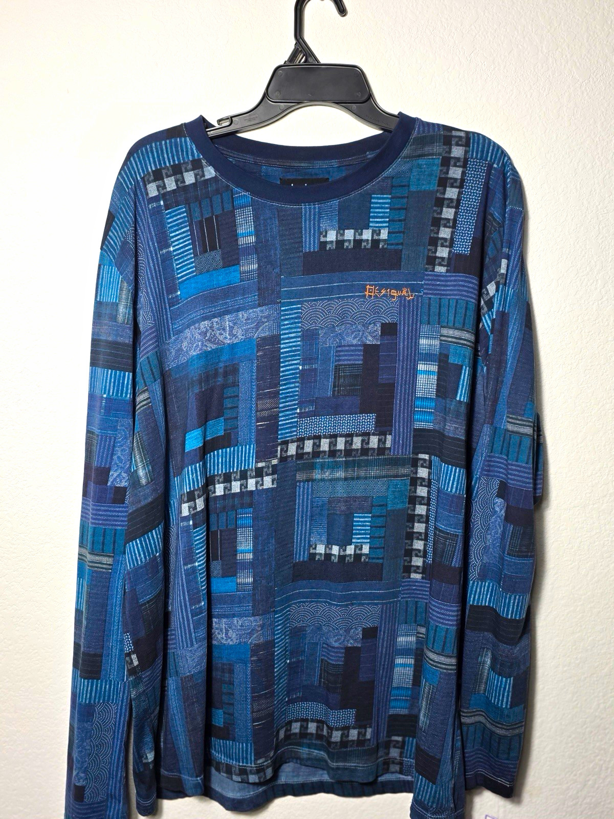 Desigual Teens Blue Geometric Cotton Knit Long Sleeve Crew Neck Tee L