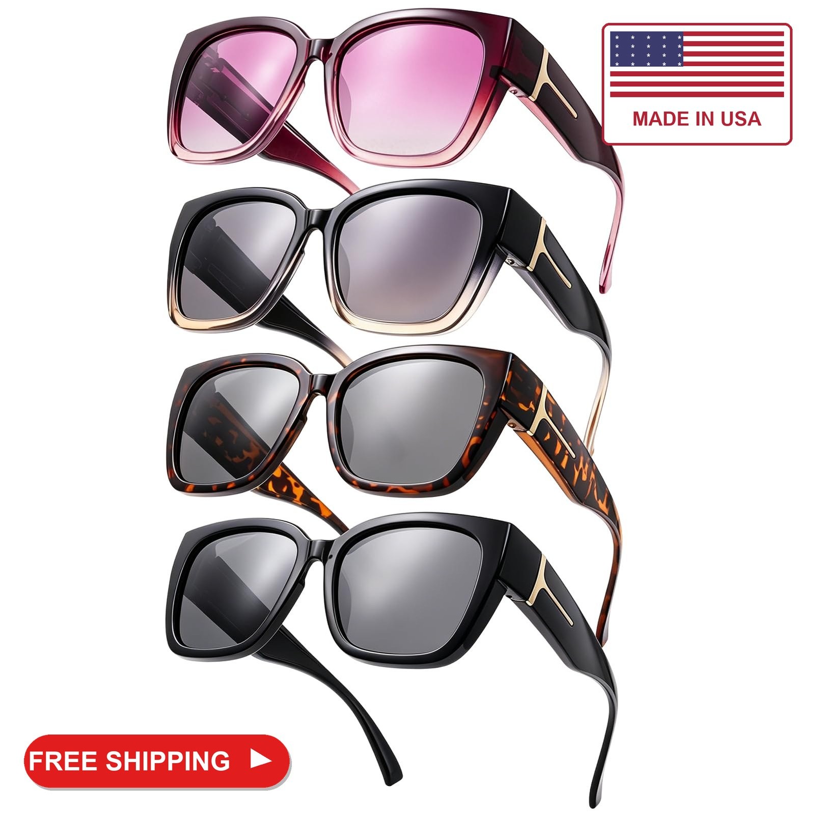 JATEBI 4 Pack Polarized Fit over Sunglasses for Women Men, A01