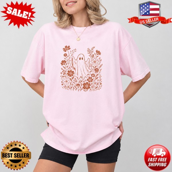 Floral Ghost Halloween T-Shirt, Wildflower Ghost Shirt, Cute Spooky Season Shirt