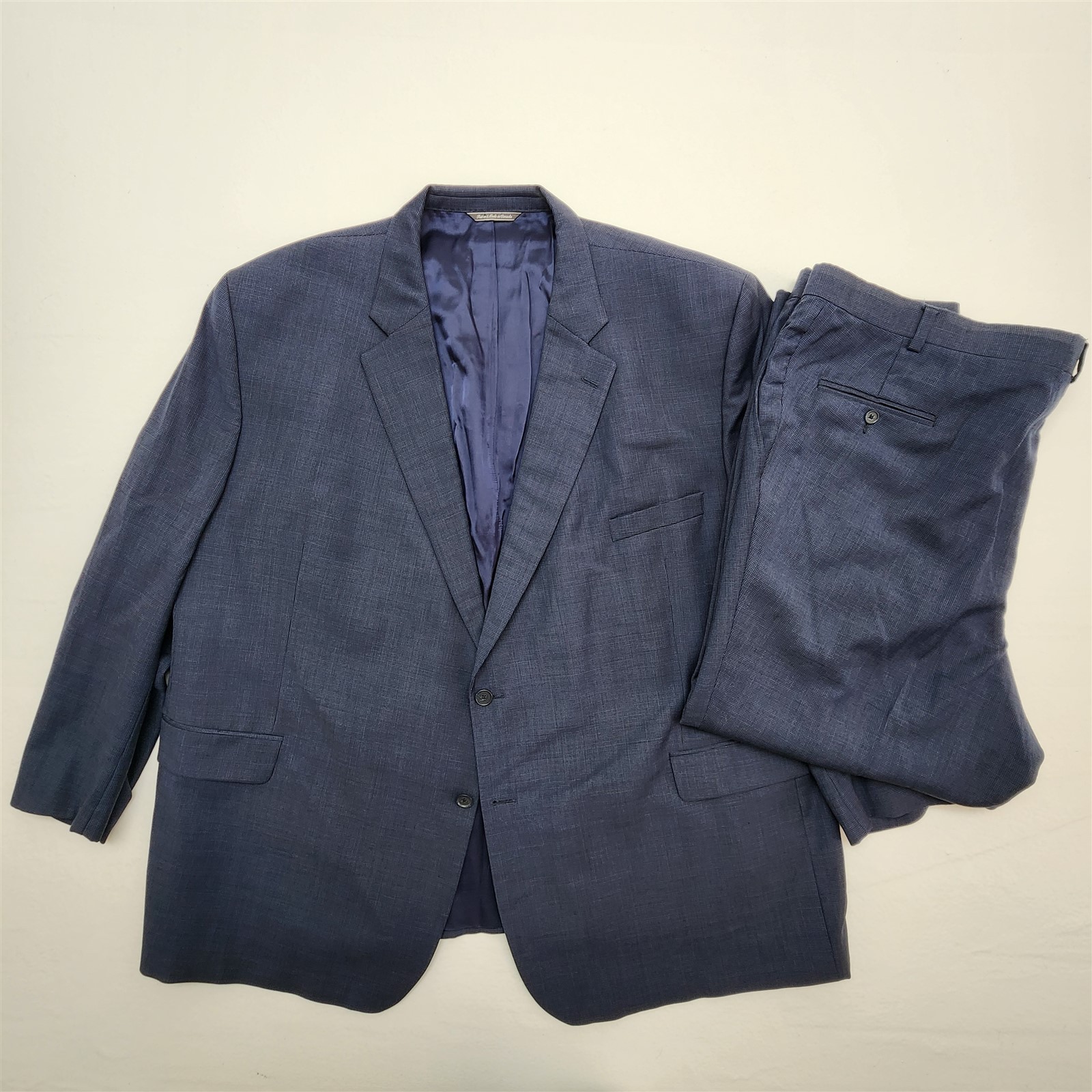 Jack Victor 56S 52x30 Dark Blue Micro Check Portly 100% Wool PLAZA CT Mens Suit