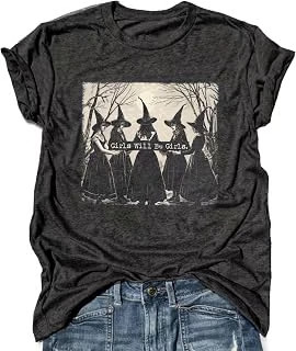 Basic Witch Halloween T Shirt Women Vintage Graphic Coffee Tees Shirt Short Slee