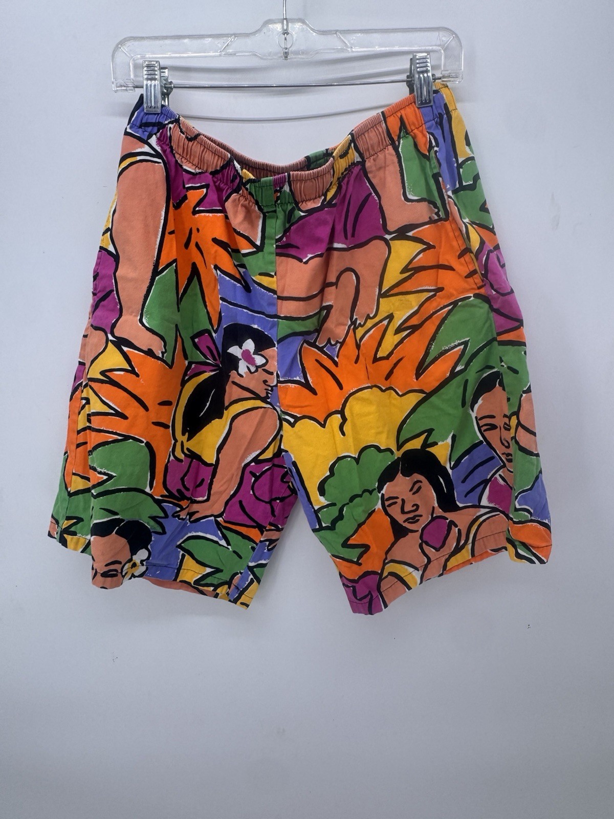Vintage 80s JAMS WORLD Original Surf Line Hawaii Hula Grirl Shorts L Drawstring