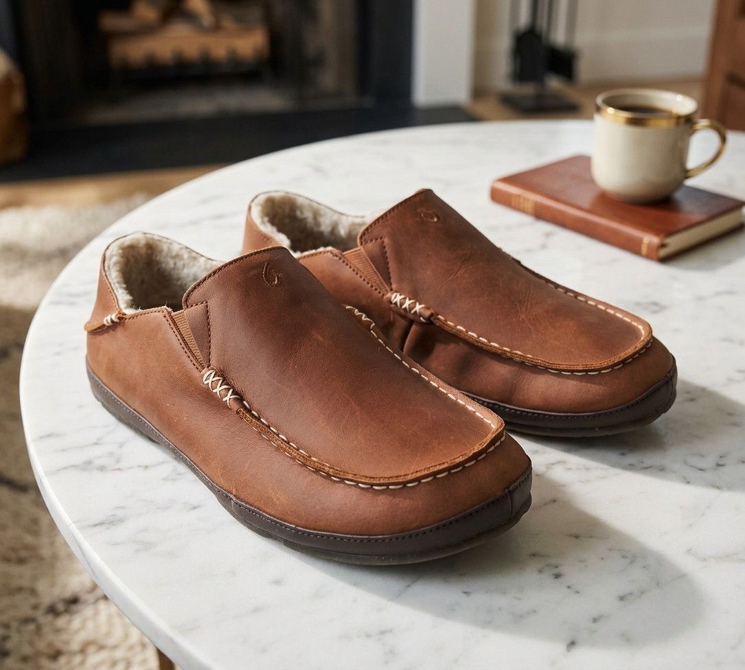 OluKai Moloa Men’s Nubuck Slipper Loafers Shoes Size 12 $140 Toffee / Dark Wood