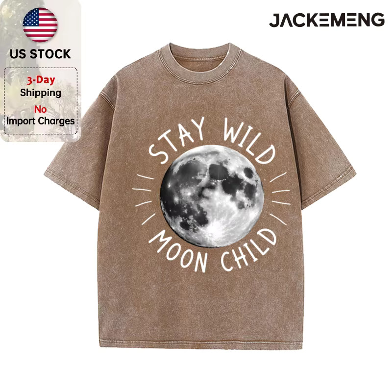 Y2K Oversized Washed Moon Child Graphic Tee Celestial Vintage Streetwear T-Shirt
