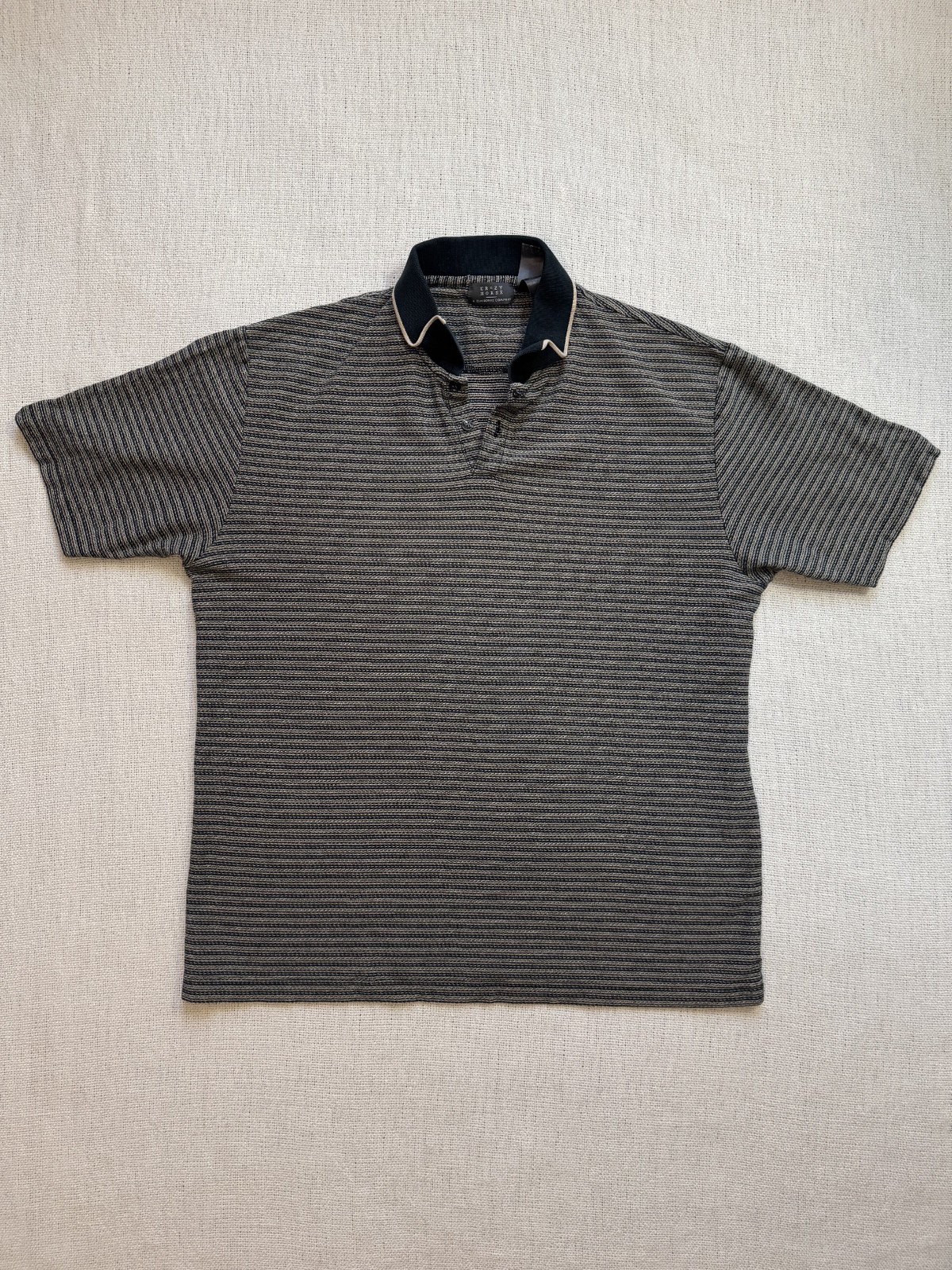 Vintage Crazy Horse Claiborne Mens L Striped Polo Shirt 100% Cotton