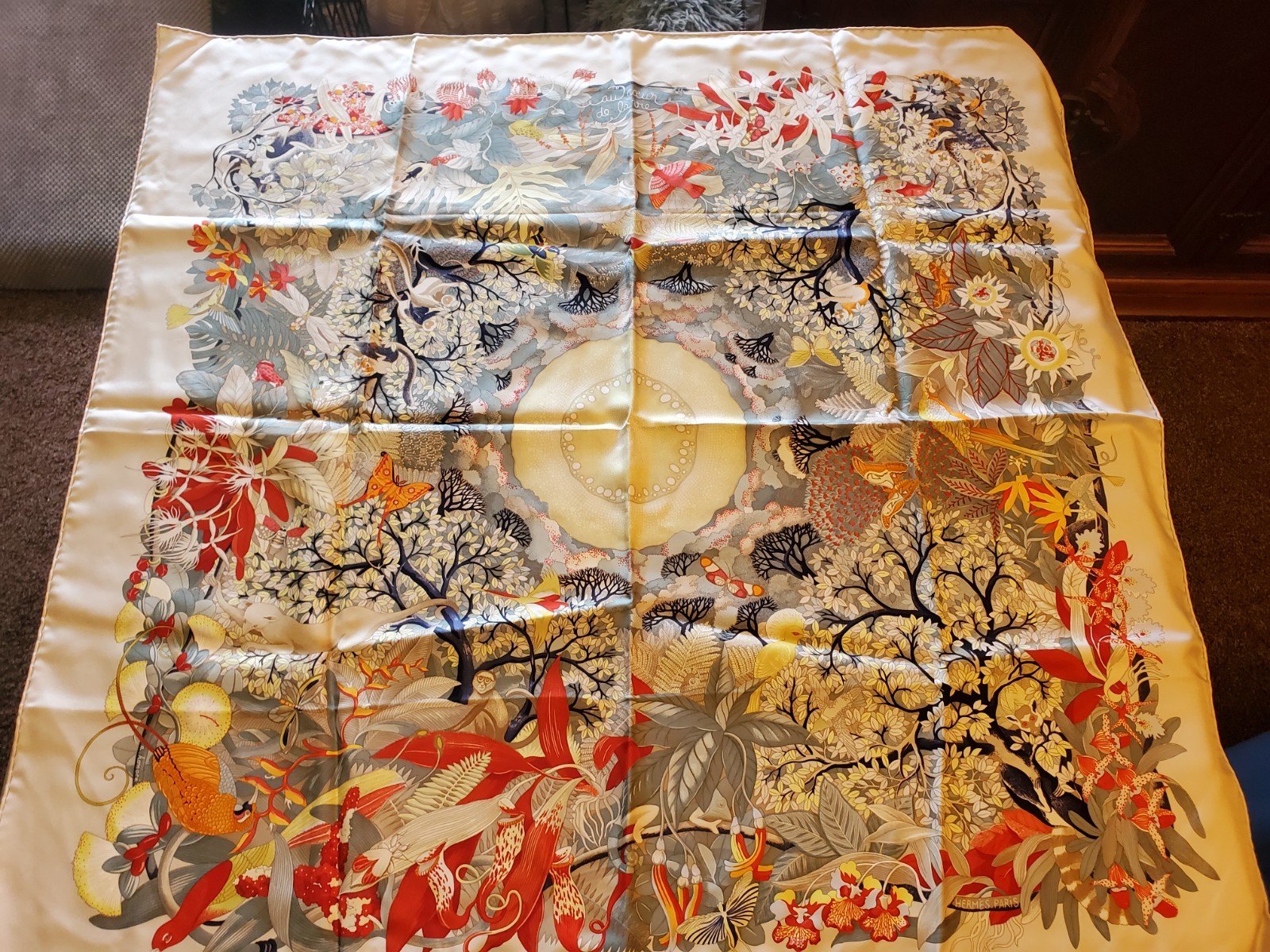 HERMES Carre 90 Au Coeur de la Vie Forest Silk Scarf Aline Honore