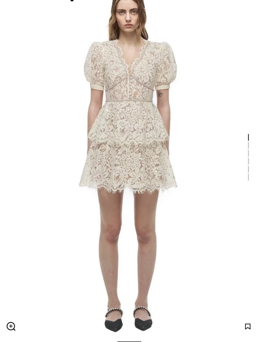 Self-Portrait Cream Embellished Cord  Lace  Mini Dress US 6