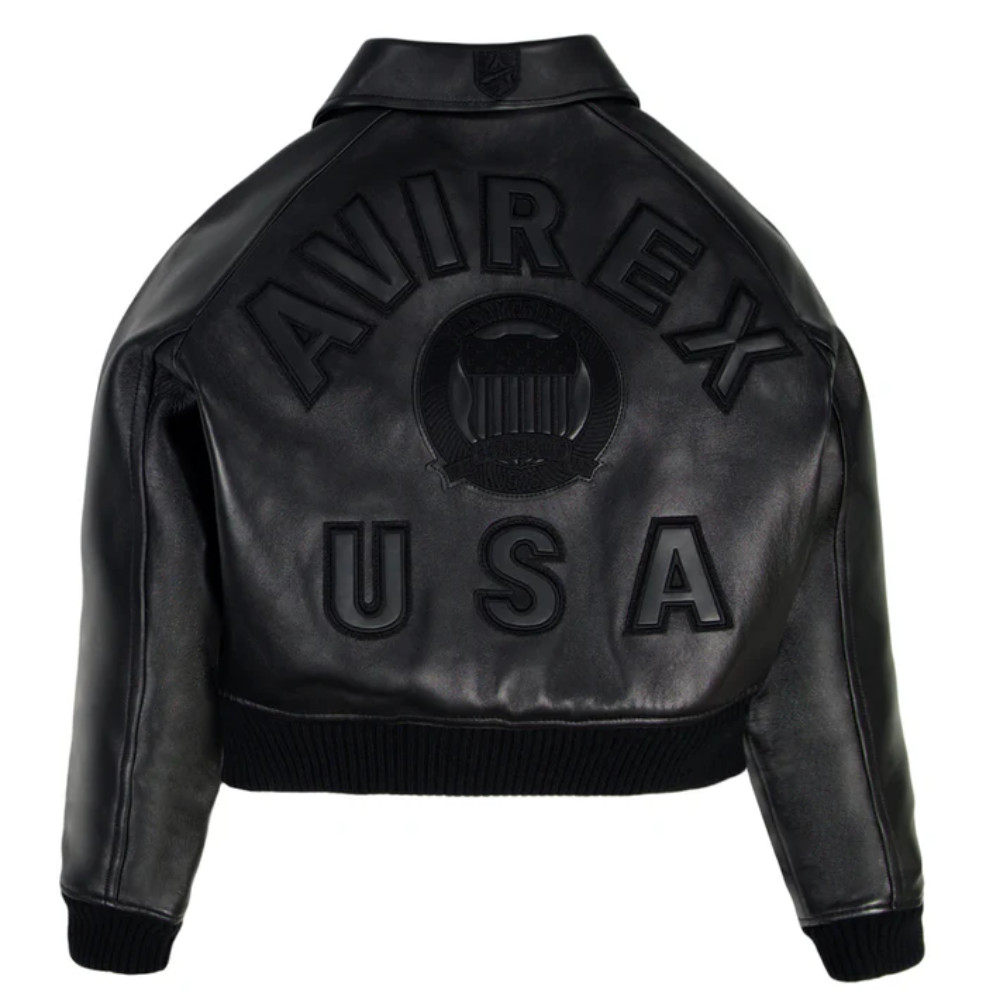 Women's Avirex Black Real Bomber American Flight Jacket Leather Jacket Ladies