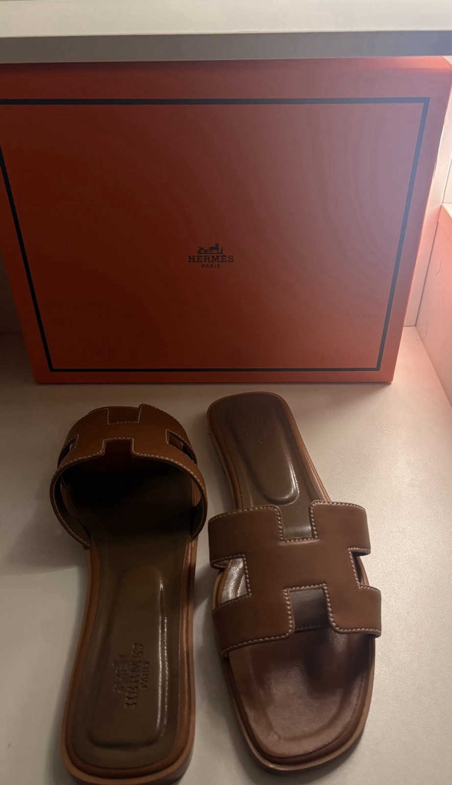 Hermes Oran Slip-On Sandals Women Size EU 39/US 9 Brown