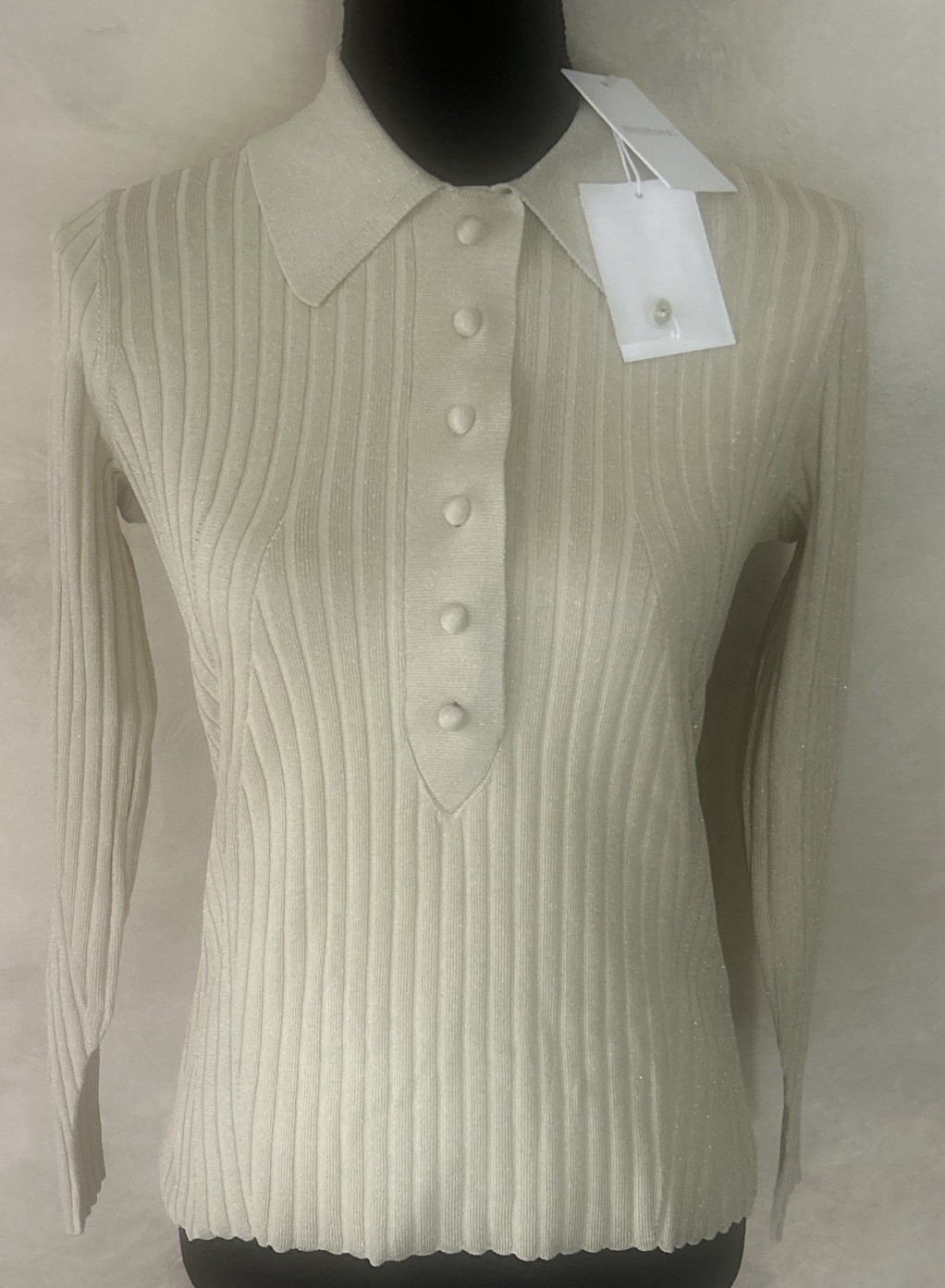 ZIMMERMAN Dancer Metallic Rib Knit Polo Size 3 US 10 NWT $550 SRP