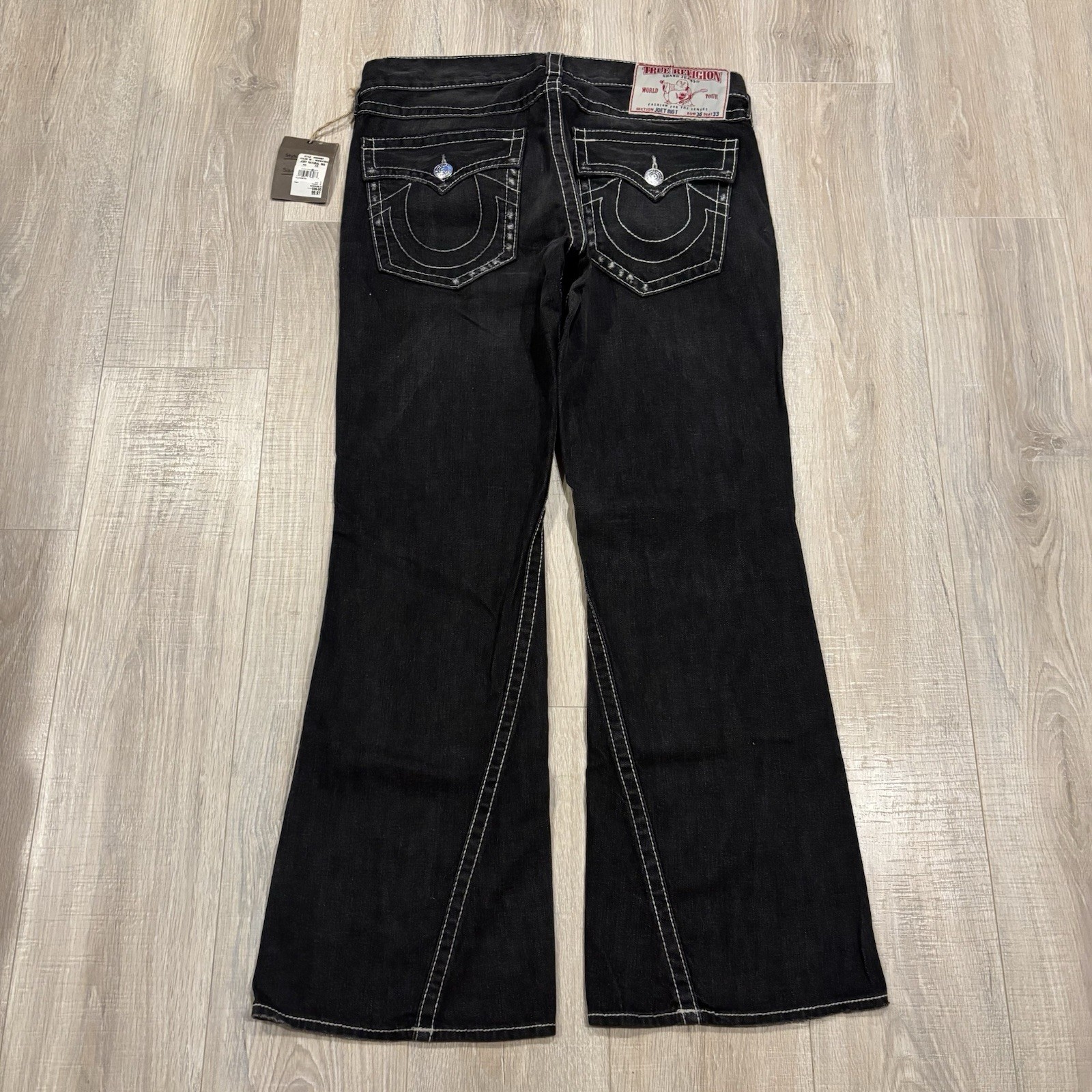 NWT Vintage True Religion Jeans Mens 36x33 Joey Big T Bootcut Flare Black Denim
