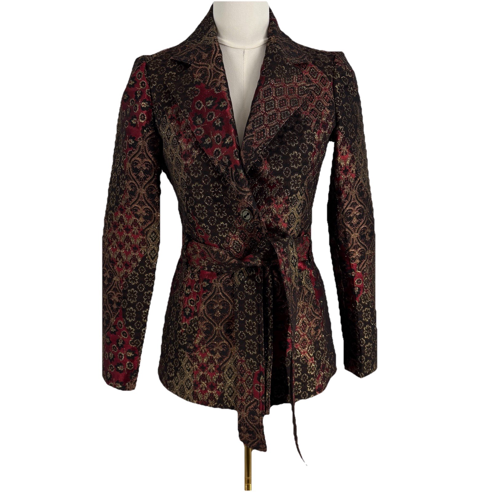 Y2K Cache Womens Belted Patchwork Brocade Jacket 0 Old Money Dark Academia Indie