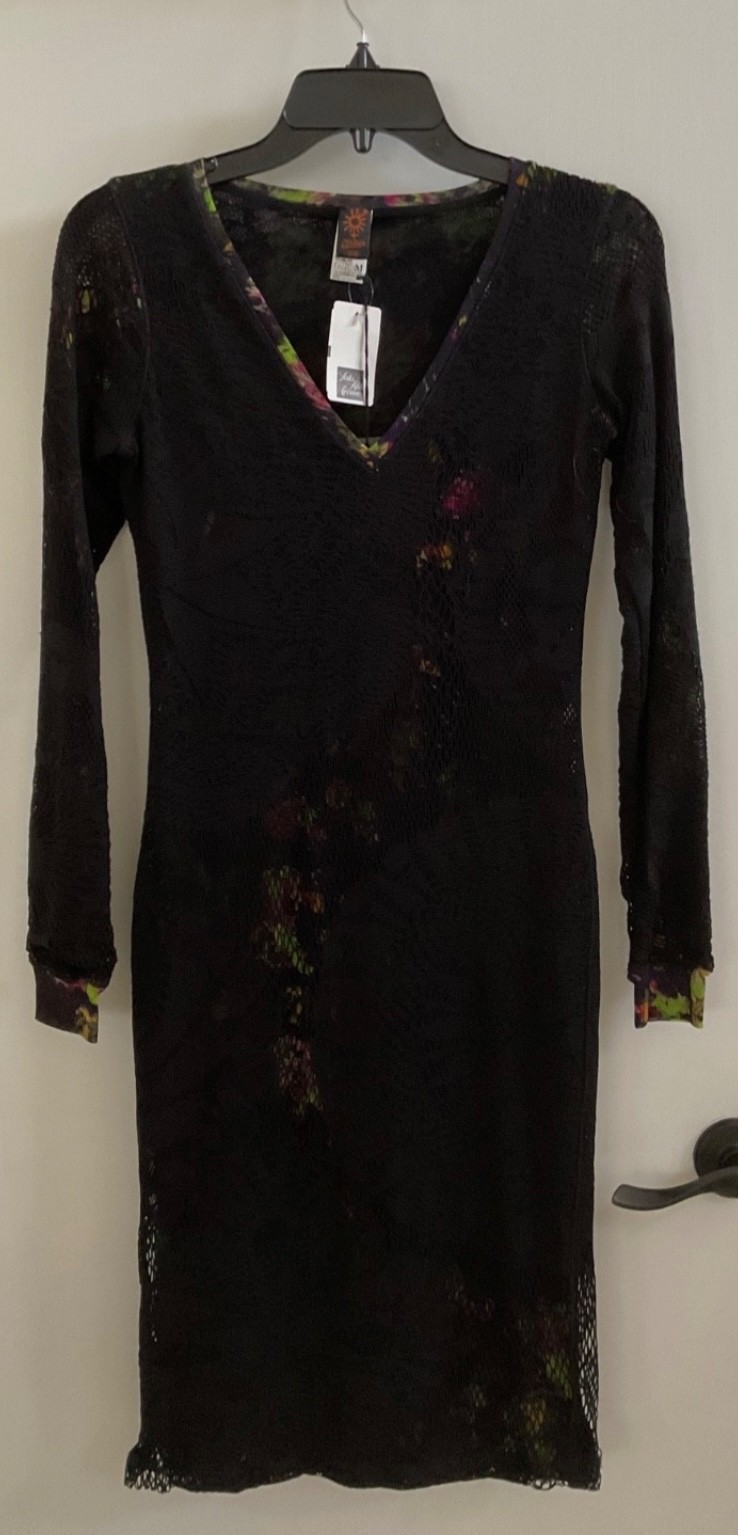 JEAN PAUL GAULTIER SAKS BLACK OVERLAY MULTI PRINT DRESS M 4 6 8 NWT