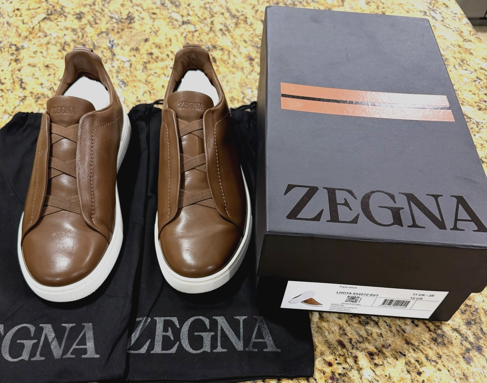 ZEGNA Brown Triple Stitch SECONDSKIN Sneaker US 12