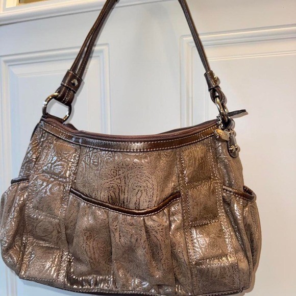 Y2K Kathy Van Zeland croc embossed brown leather purse w/embossed paisley design