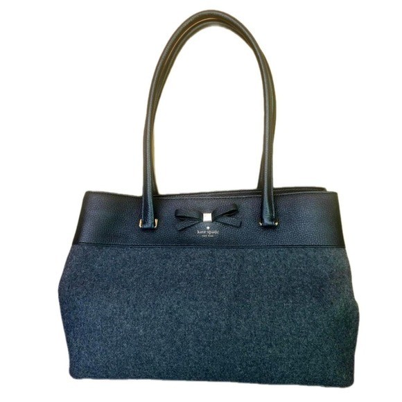Kate Spade Henderson Street Maryanne Gray Wool Leather Bow Storybook Tote