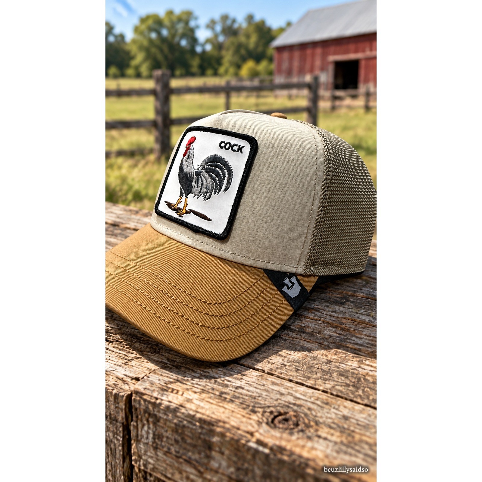 Goorin Bros The Farm Rooster Trucker Hat Tan Brown Rooster Mesh Snapback Cap