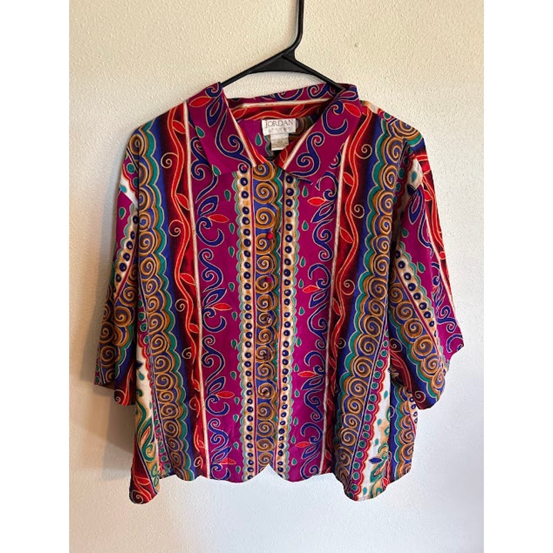 Vintage Jordan Woman Blouse 24W Plus Size 80s 90s Abstract Geometric Swir