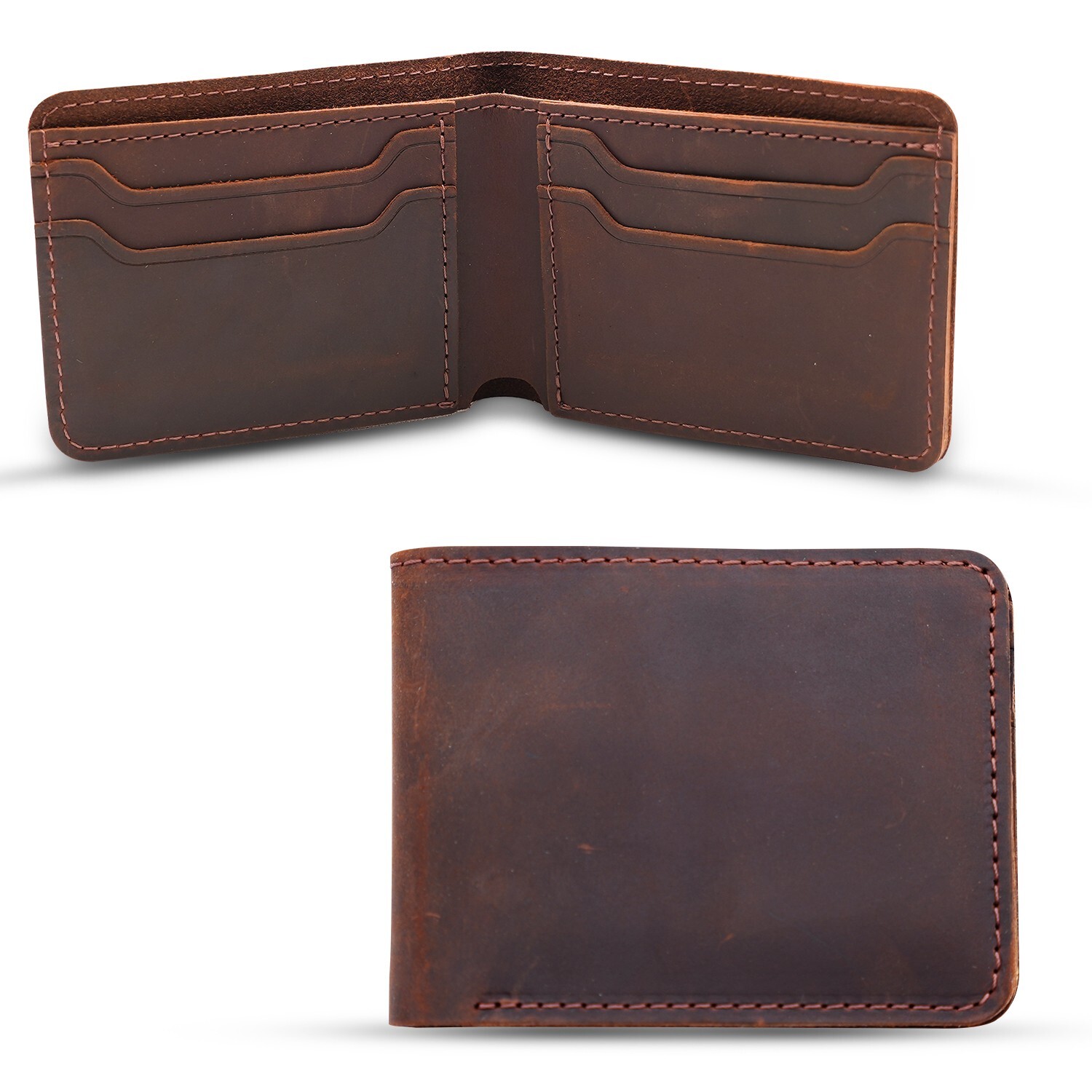 Genuine Leather Wallets for Men Handmade Vintage Distressed Bifold Men\'s Wallet 
