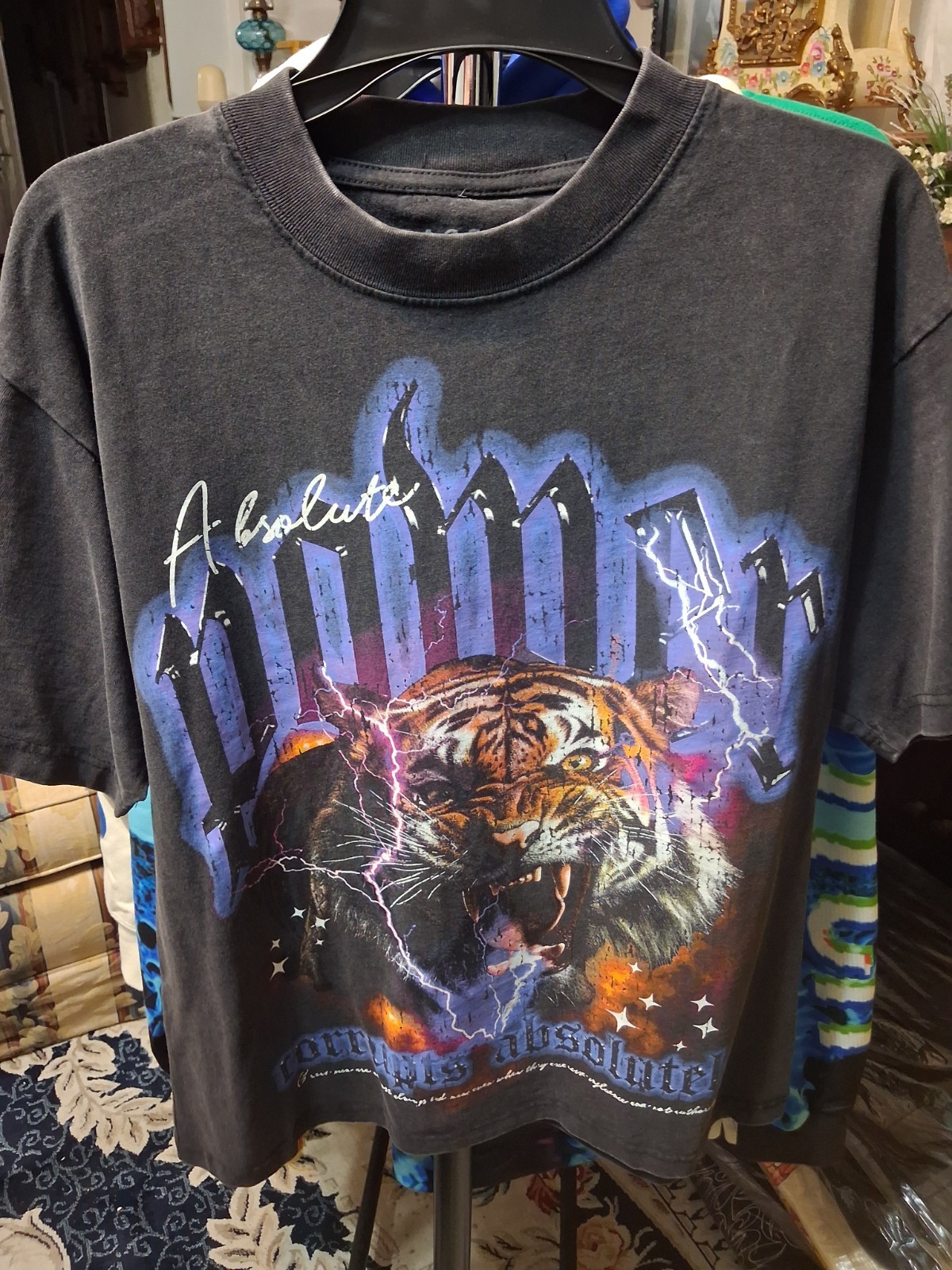VINTAGE PacSun  Absolute Power Tiger Graphic T-Shirt Black SIZE MED OversizeD