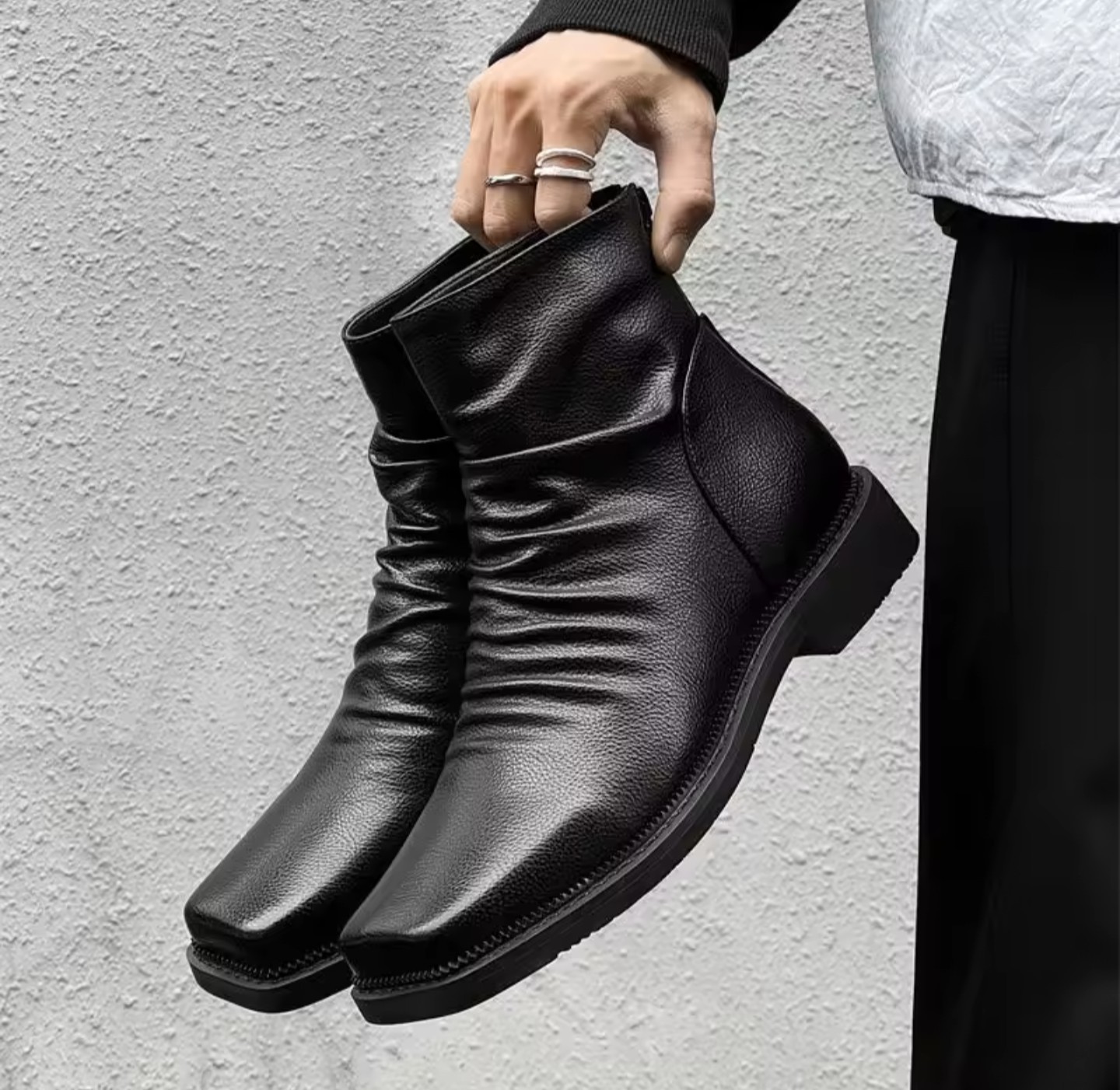 Genuine Leather Chelsea Boots Square Toe High Quality Vintage London Mid Top