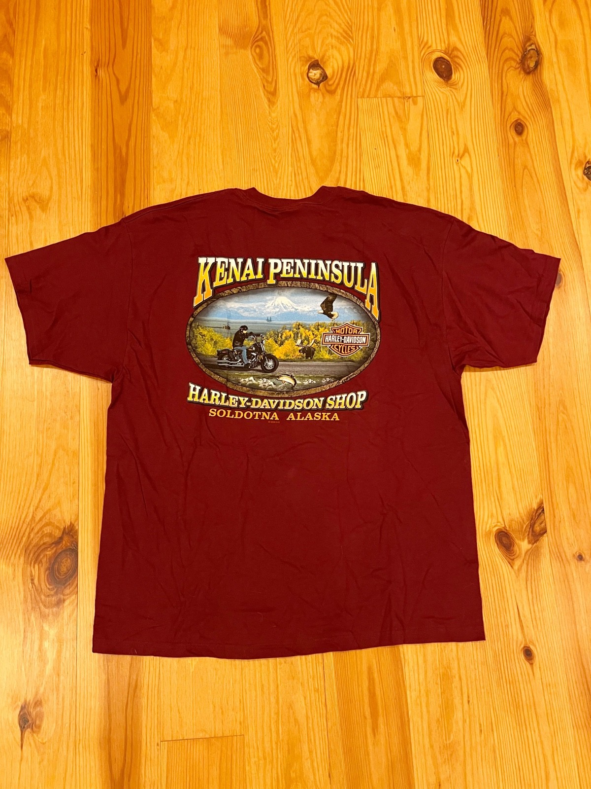 Vintage 2008 Harley Davidson Shirt 2XL Soldotna Alaska Red Hanes Beefy T USA NEW