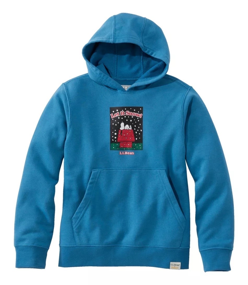 LL Bean Peanuts Snoopy Let It Snow Hoodie Kids  8 Blue NWT