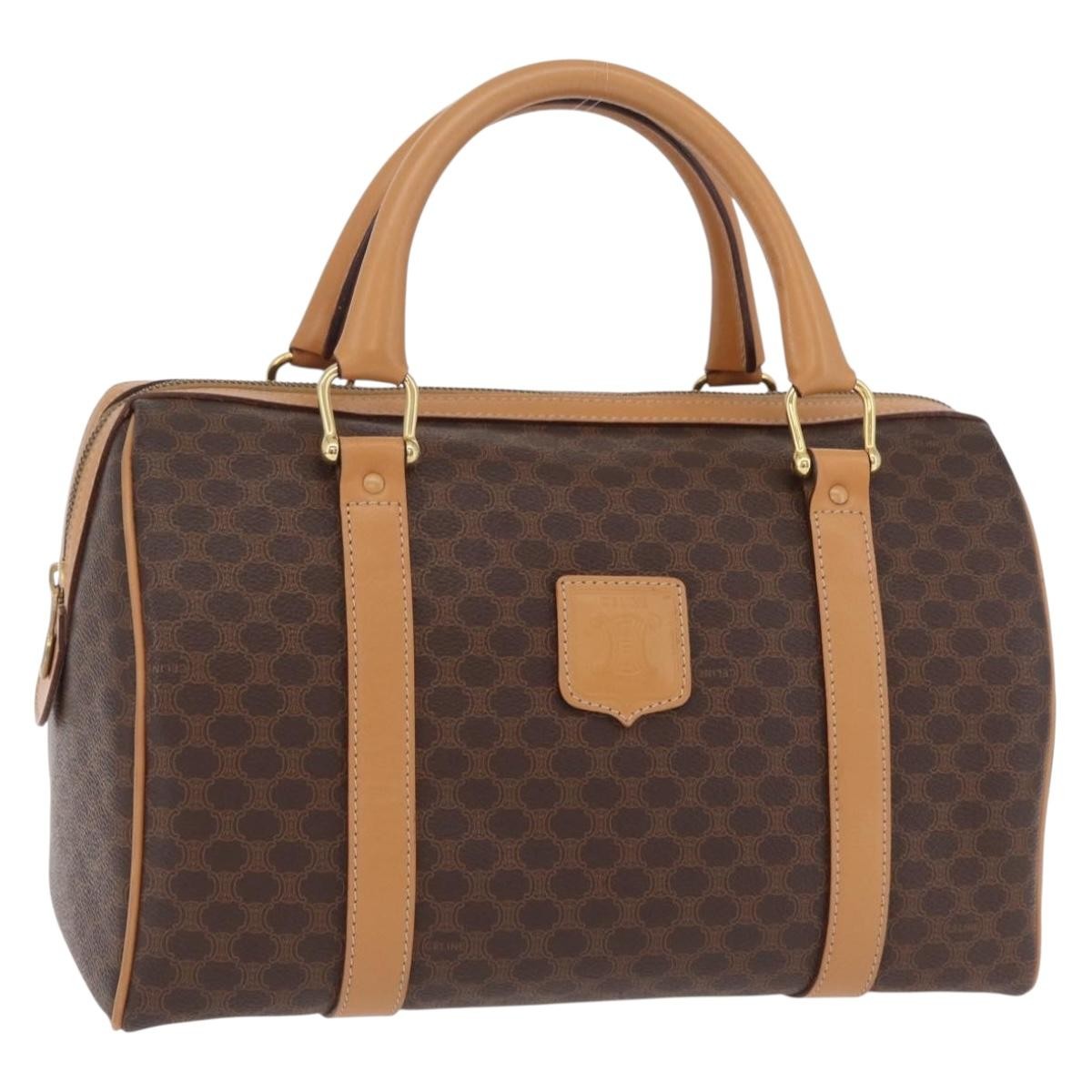 CELINE Macadam Canvas Hand Bag PVC Leather Brown Gold Authentic Vintage