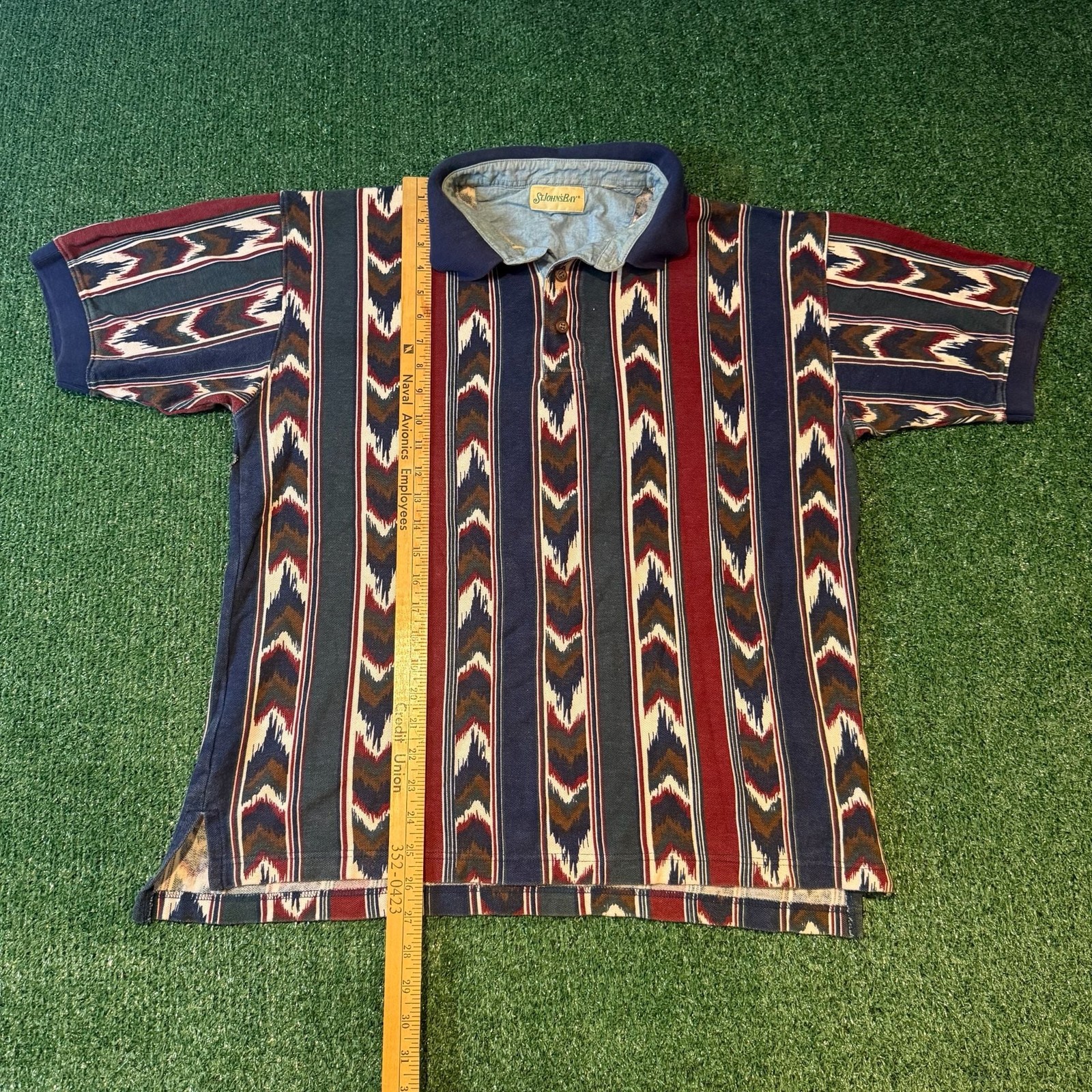 90s St. John\'s Bay Vintage Aztec Print Polo Shirt