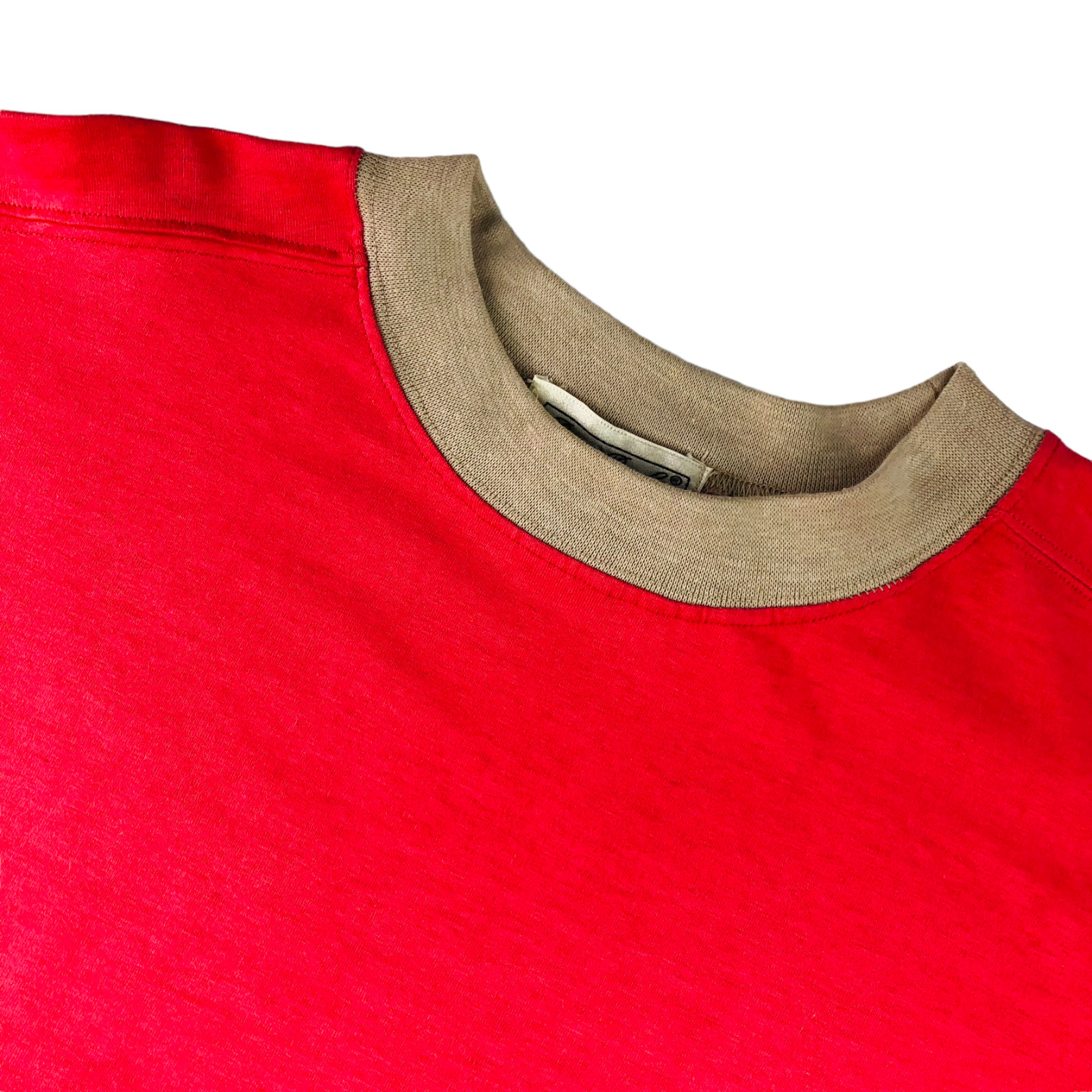 NEW VTG 90\'s Bugle Boy Men\'s Coral Pink Tan Collar Pocket T-Shirt • Large