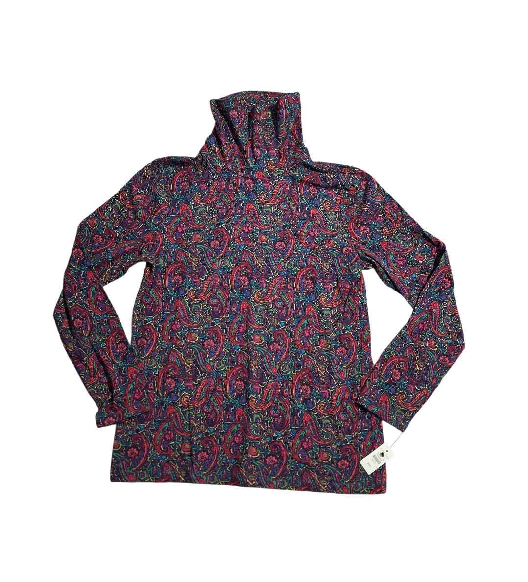 Talbots Turtleneck Women Size PM Paisley Print Stretch Knit Long Sleeve New