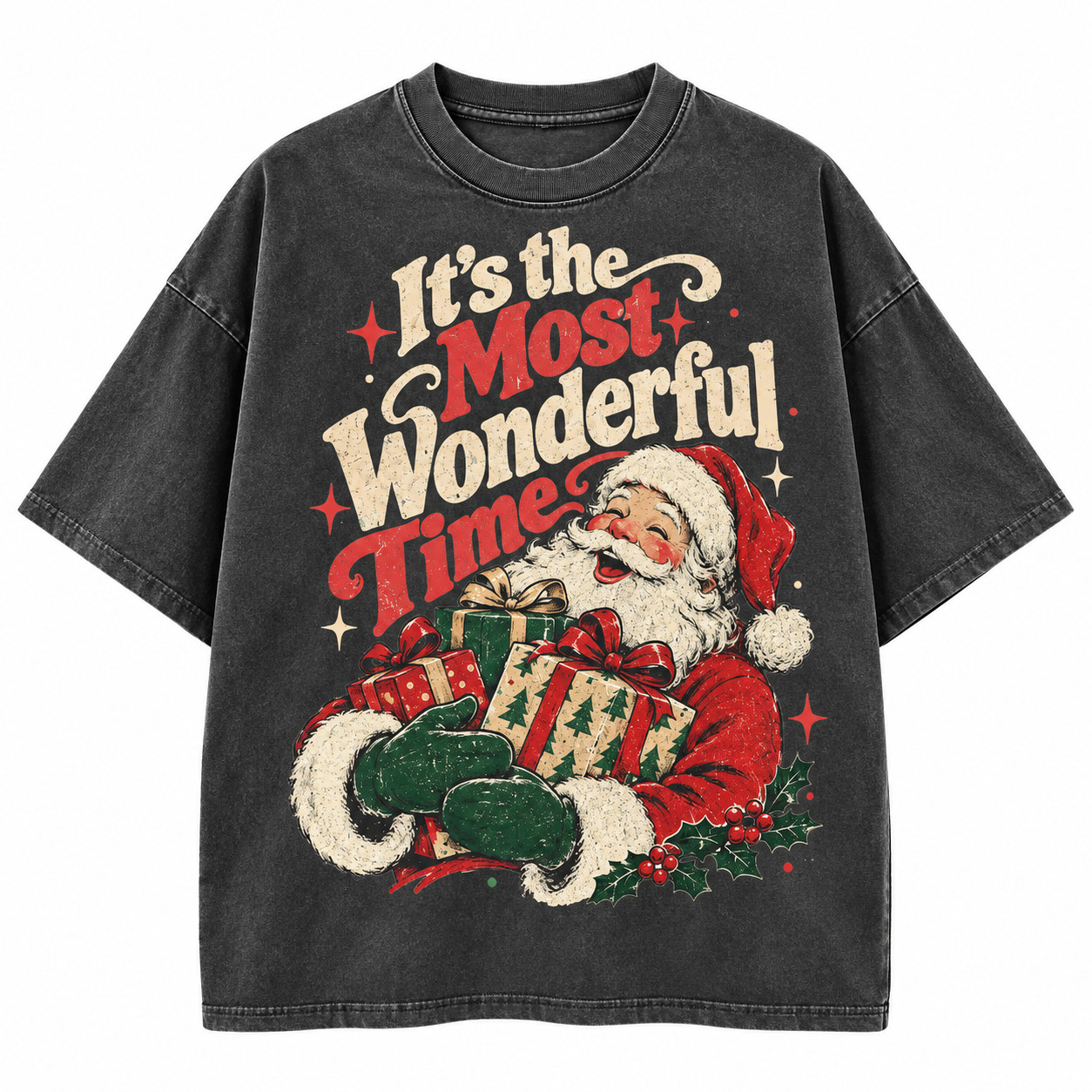 Vintage Santa Christmas T-Shirt Retro Holiday Presents Graphic Tee