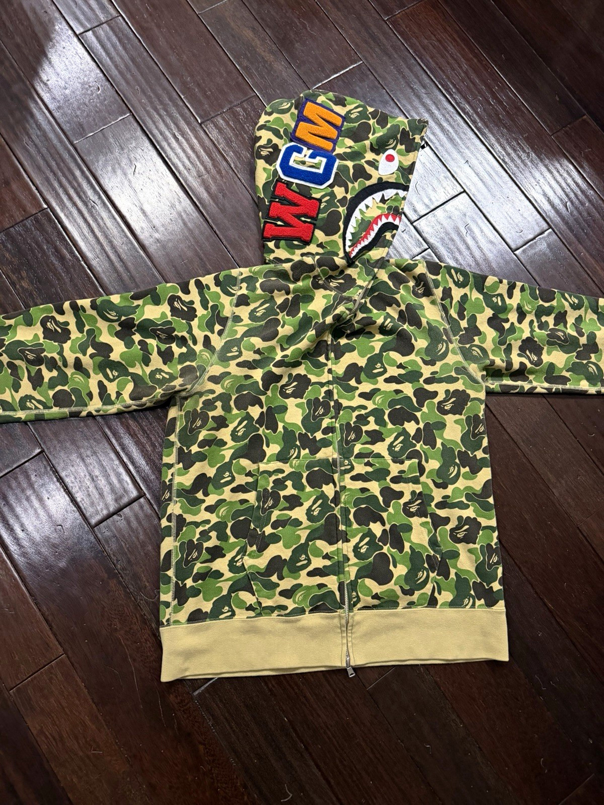 A Bathing Ape BAPE Camo Shark Full Zip Hoodie Green/Beige Mens Size L