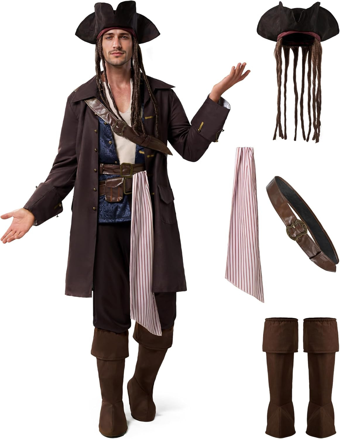 Spooktacular Creations Men\'s Captain Smuggler Pirate Costume, Halloween Cosplay