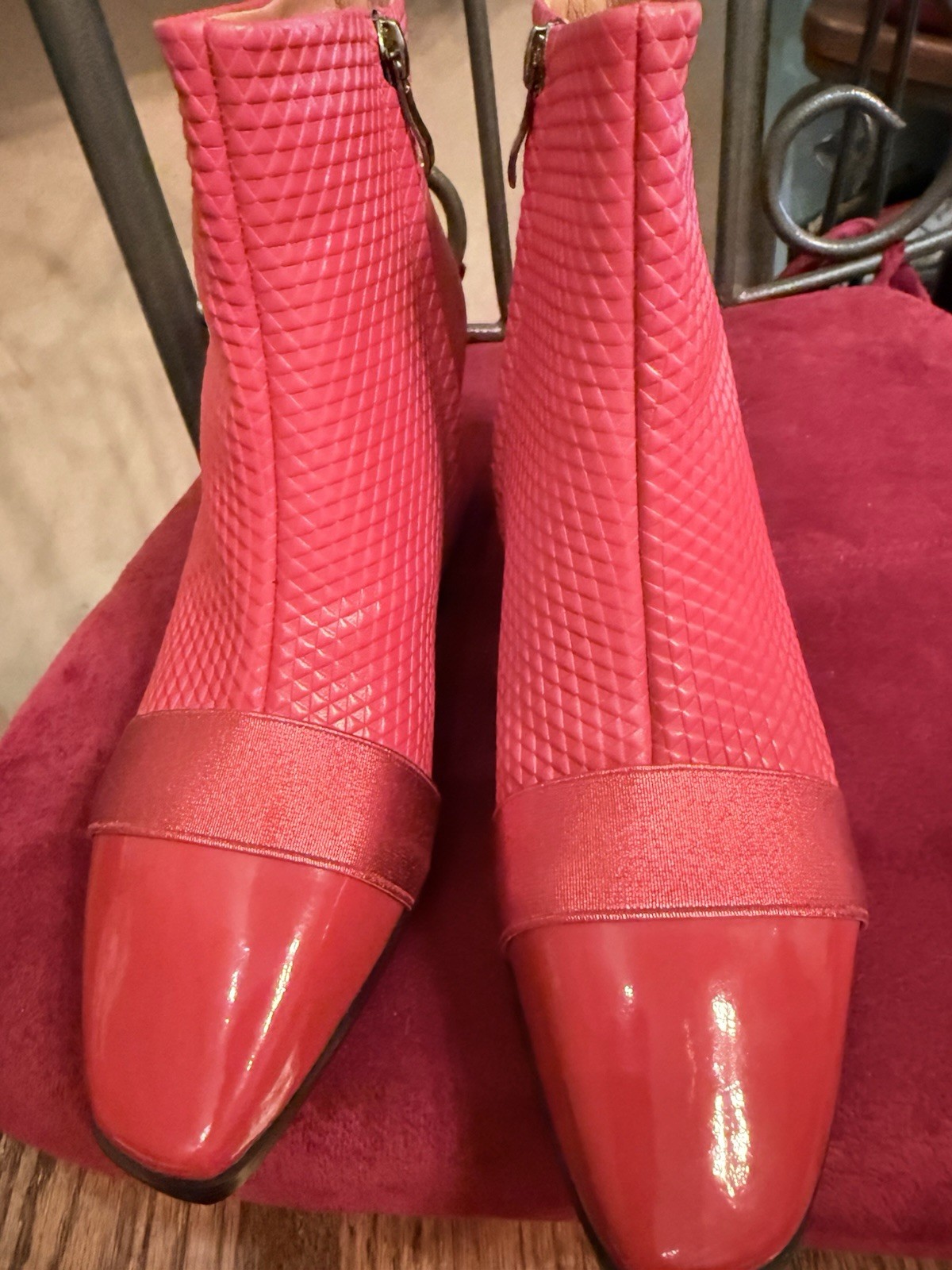 Very Nice Red patent Leather Booties W/square Heel