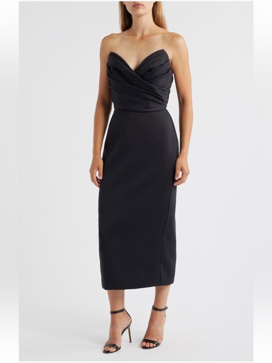 New Amsale black strapless crepe midi dress Size 8